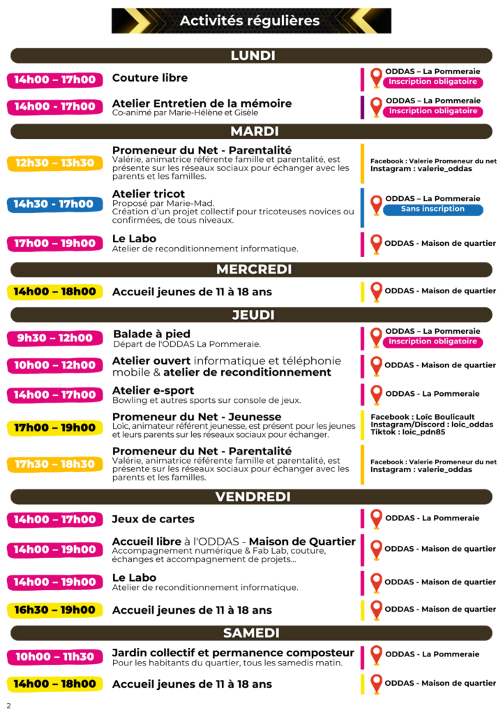 2 Activités régulières